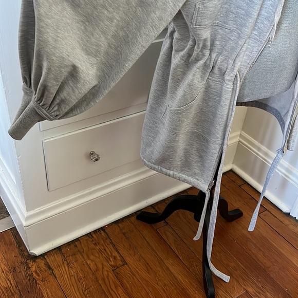 Norma Kamali Everlast gray sweatshirt hoodie dress Shacket with ties S - Picture 14 of 15